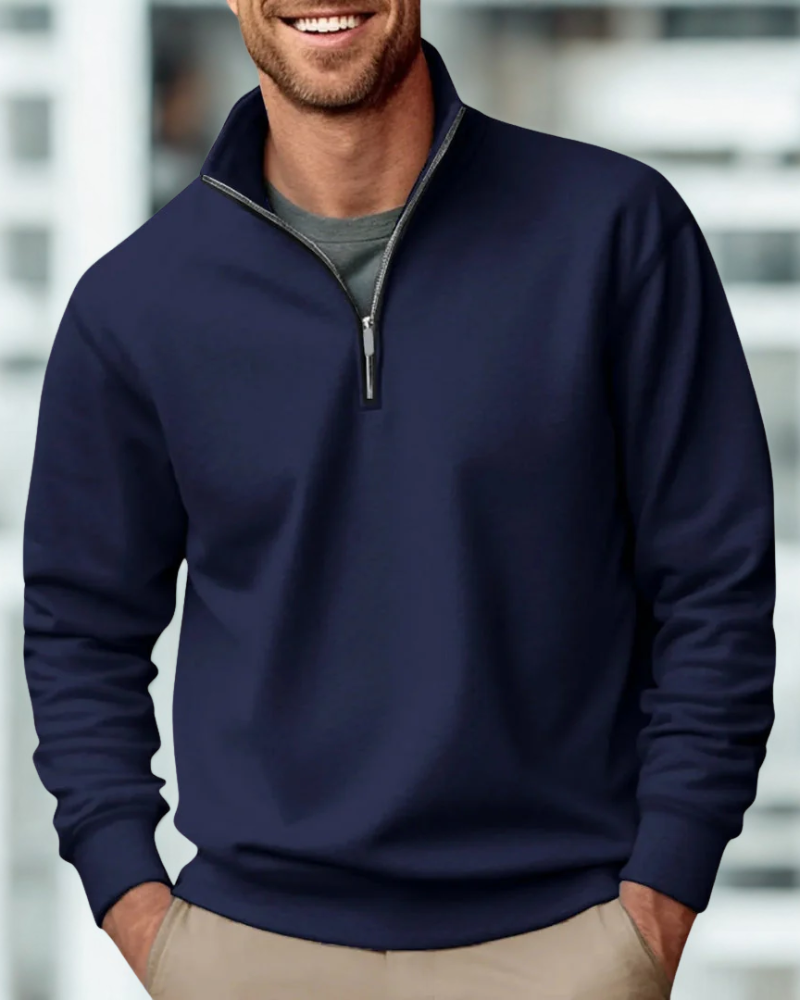 Men’s Half-Zip Pullover Sweatshirt – Soft Knit – Relaxed Fit – Ribbed Trim