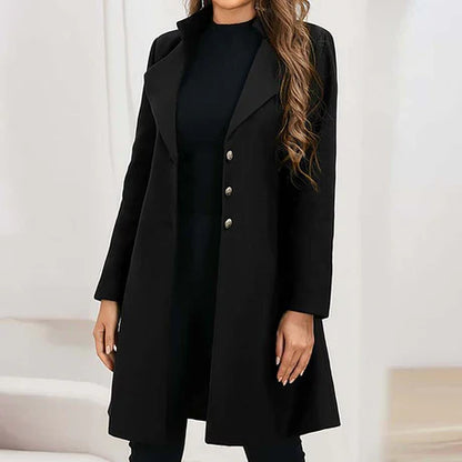 Women’s Wool Coat – Slim Fit – Notched Lapel – Double-Breasted Mid-Length Style