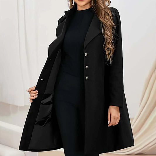 Women’s Wool Coat – Slim Fit – Notched Lapel – Double-Breasted Mid-Length Style