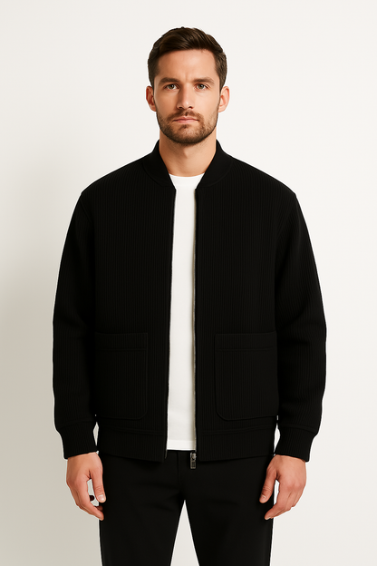 Men’s Corduroy Jacket – Relaxed Fit – V-Neck Zip Front – Ribbed Texture Casual Outerwear