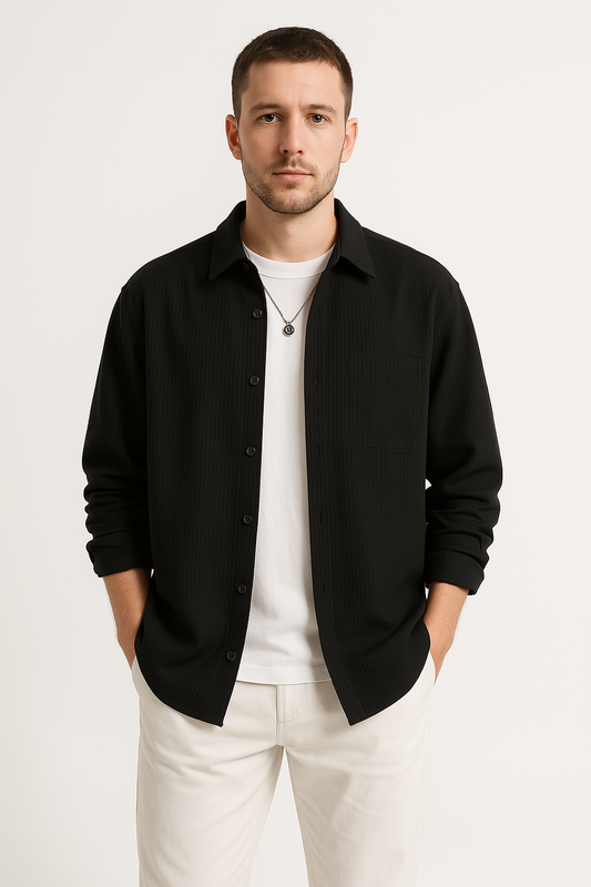 Men’s Button-Up Shirt – Waffle Knit – Oversized Fit – Long Sleeve – Casual Layer