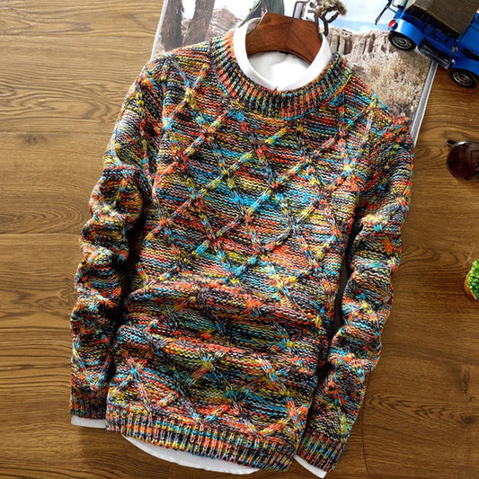 Men’s Sweater – Regular Fit – Chunky Knit – Diamond Pattern – Cotton Blend Warm Layer