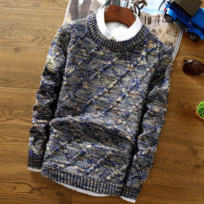 Men’s Sweater – Regular Fit – Chunky Knit – Diamond Pattern – Cotton Blend Warm Layer