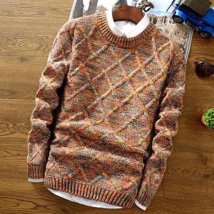 Men’s Sweater – Regular Fit – Chunky Knit – Diamond Pattern – Cotton Blend Warm Layer