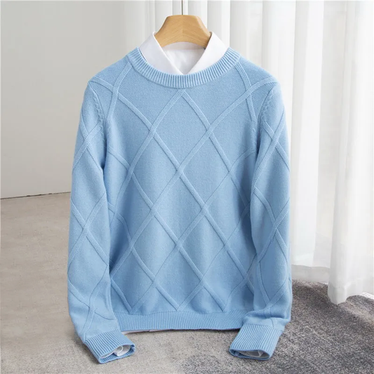 Men’s Sweater – Wool Knit – Regular Fit – Ribbed Crew Neck – Textured Design