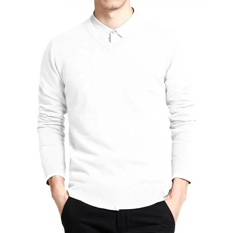 Men’s Sweater – Slim Fit – Fine Gauge Knit – V-Neck – Ribbed Hem and Cuffs