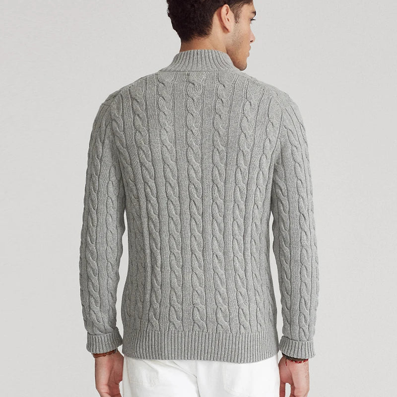 Men’s Sweater – Cable Knit – Regular Fit – Zip Collar – Soft Cotton Knit Texture