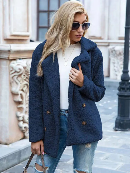 Women’s Jacket – Double-Breasted Relaxed Fit – Soft Textured Wool Feel – Notched Lapel