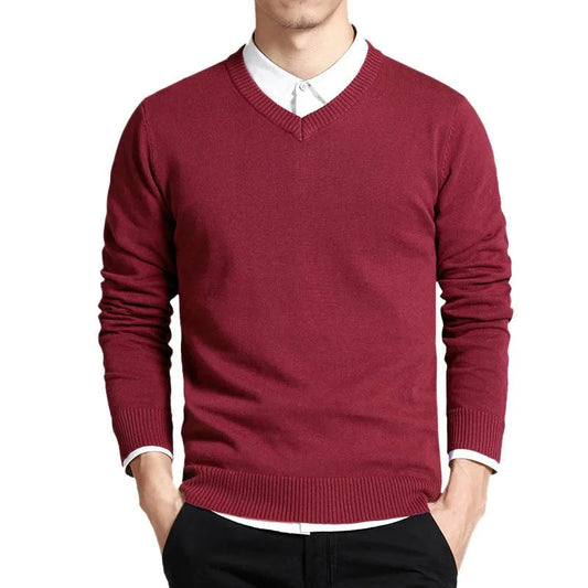 Men’s Sweater – Slim Fit – Fine Gauge Knit – V-Neck – Ribbed Hem and Cuffs