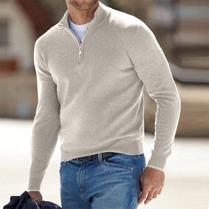 Men’s Sweatshirt – Slim Fit – Cotton Blend – Quarter Zip Stand Collar – Lightweight Casual Layer