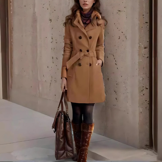 Women’s Trench Coat – Tailored Fit – Double-Breasted – Notched Collar – Side Pockets