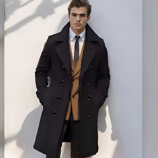 Men’s Trench Coat – Wool Blend – Tailored Regular Fit – Double-Breasted – Notched Lapels