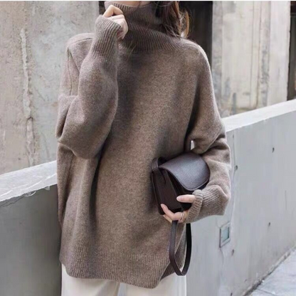 Women’s Turtleneck Sweatshirt – Oversized Knit – Drawstring Hem – Long Sleeve Casual Fit