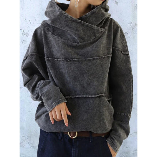 Women’s Pullover Hoodie – Oversized Relaxed Fit – Draped Cowl Neck – Vintage Cotton Feel