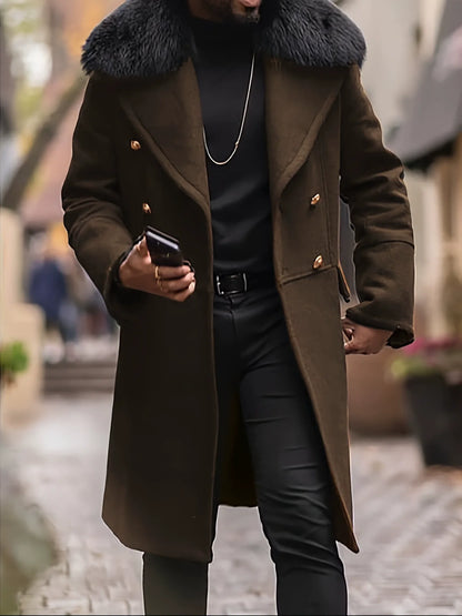 Men’s Overcoat – Wool Blend – Oversized Fit – Double-Breasted – Plush Fur Collar