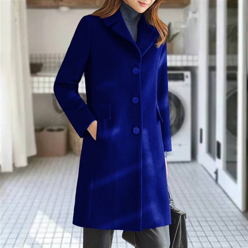 Women’s Trench Coat – Tailored Fit – Wool Blend – Notched Lapel – Knee Length – Button Front