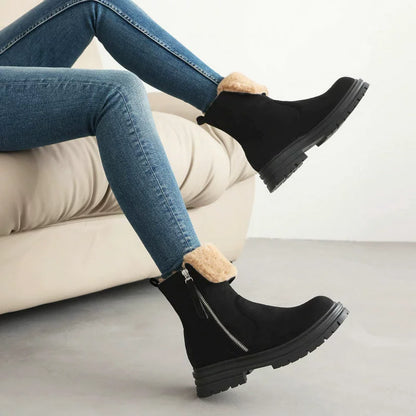 Women’s Ankle Boots – Faux Fur Lined – Lug Sole – Round Toe – Zipper Closure