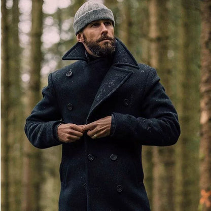 Men’s Coat – Tailored Fit – Wool Blend – Double-Breasted – Mid-Length – Formal Style