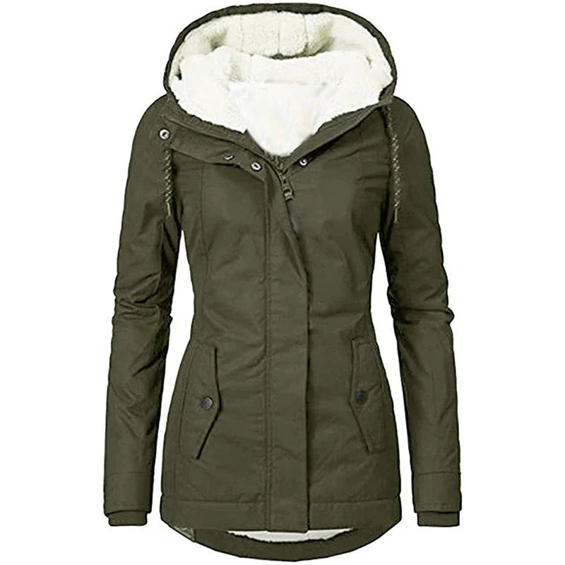 Women’s Hooded Parka Coat – Semi-Fitted – Plush Lined – Mid-Thigh – Weather Resistant