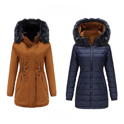 Women’s Parka Jacket – Tailored Fit – Faux Fur Hood – Water-Resistant – Mid-Thigh Length