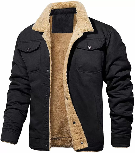 Men’s Utility Jacket – Relaxed Fit – Sherpa Lined – Snap Button Front – Chest Pockets