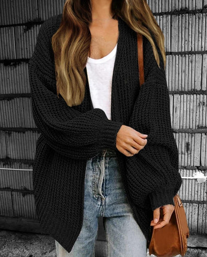 Women’s Knitted Cardigan – Chunky Wool Blend – Oversized Fit – Open Front Layer