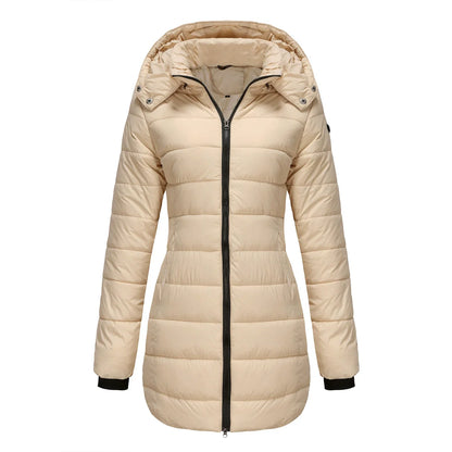 Women’s Puffer Jacket – Quilted Insulation – Detachable Hood – Mid-Length Fit