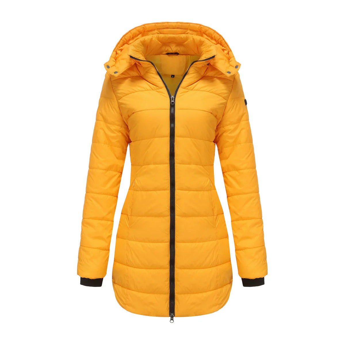 Women’s Puffer Jacket – Quilted Insulation – Detachable Hood – Mid-Length Fit