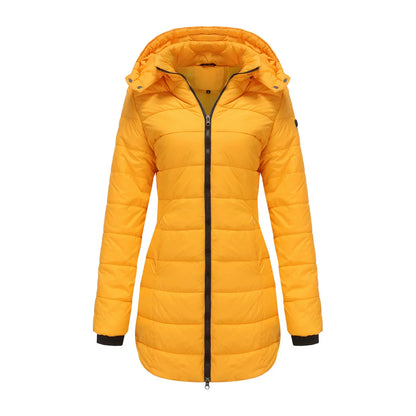 Women’s Puffer Jacket – Quilted Insulation – Detachable Hood – Mid-Length Fit