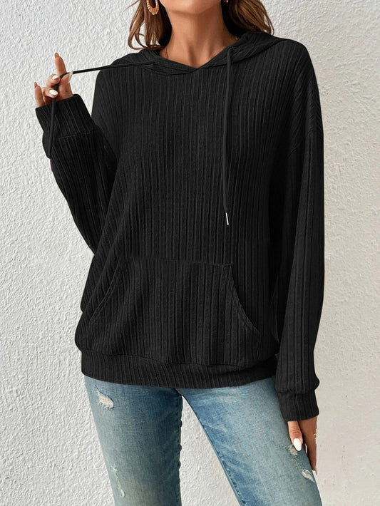 Women’s Hooded Sweater – Relaxed Fit – Rib Knit – Kangaroo Pocket – Drawstring Hood