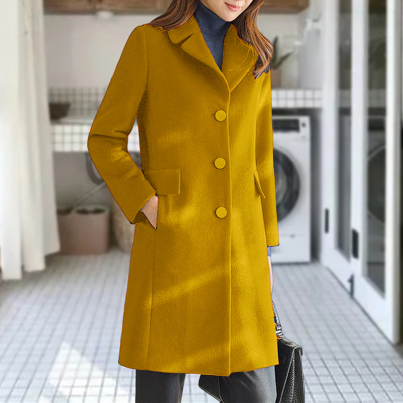 Women’s Trench Coat – Tailored Fit – Wool Blend – Notched Lapel – Knee Length – Button Front
