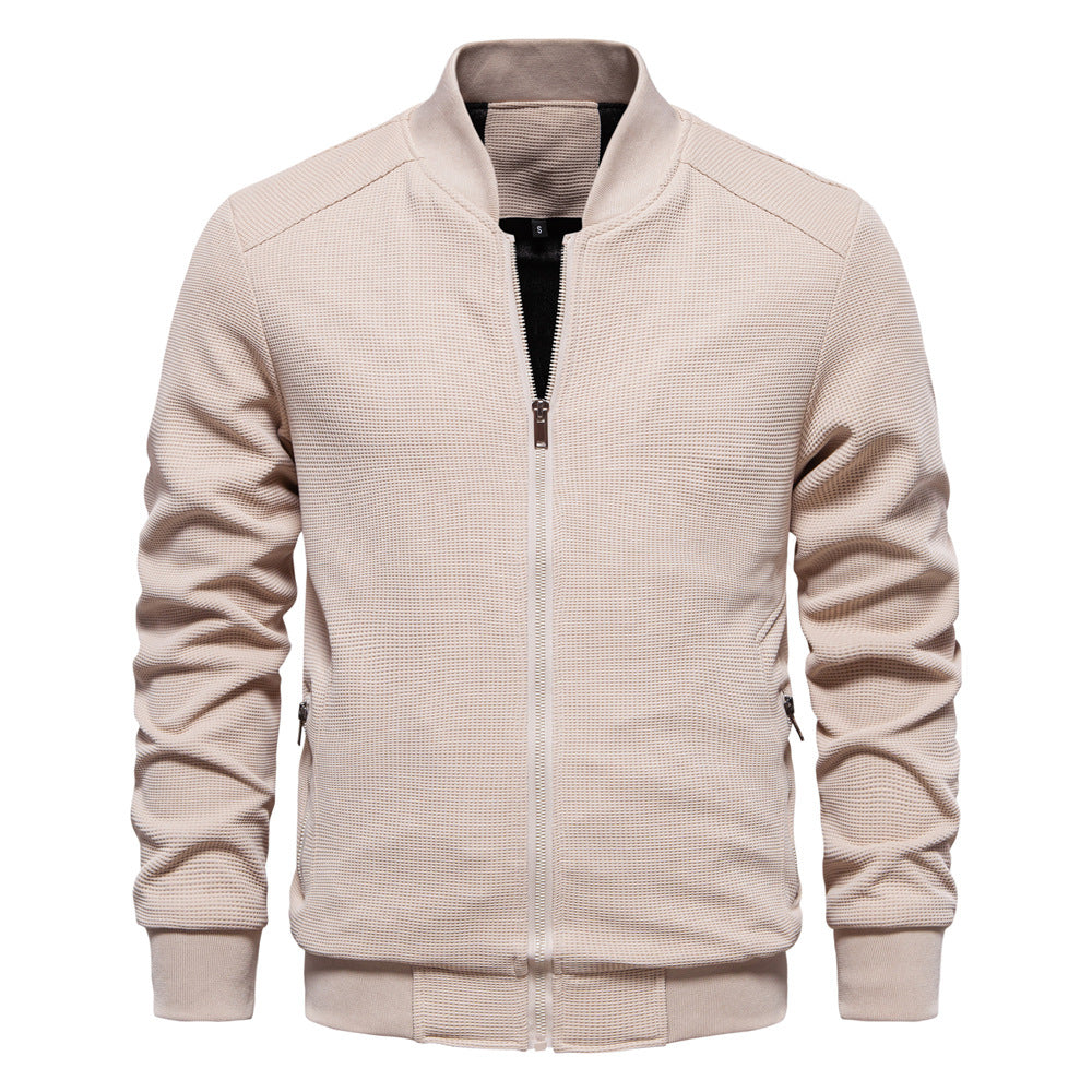 Men’s Bomber Jacket – Slim Fit – Textured Fabric – Zippered Pockets – Ribbed Trim