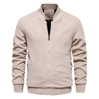 Men’s Bomber Jacket – Slim Fit – Textured Fabric – Zippered Pockets – Ribbed Trim