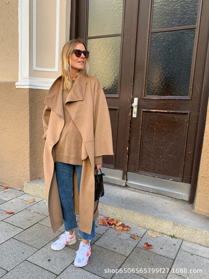 Women’s Cardigan – Oversized Relaxed Fit – Wool Blend – Shawl Collar – Open Front Draped