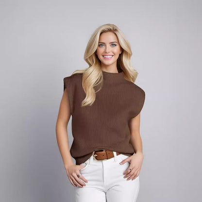 Women’s Turtleneck Sweater – Sleeveless – Wool Blend – Relaxed Fit – Ribbed Knit