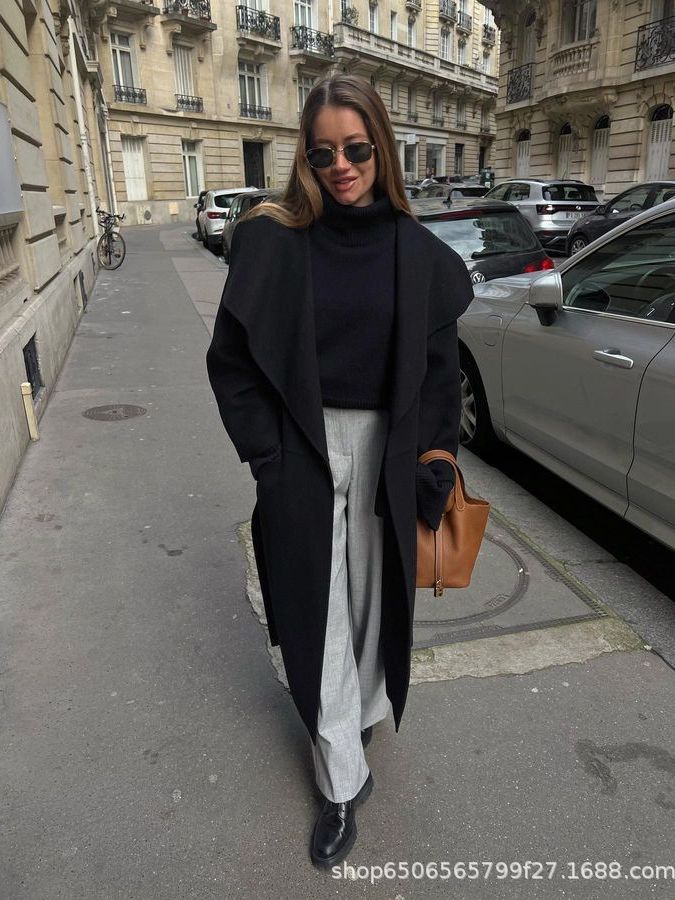 Women’s Cardigan – Oversized Relaxed Fit – Wool Blend – Shawl Collar – Open Front Draped