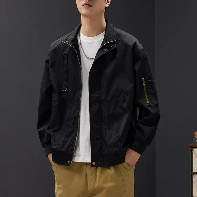 Men’s Bomber Jacket – Relaxed Fit – Cotton Blend – Stand Collar – Utility Pockets