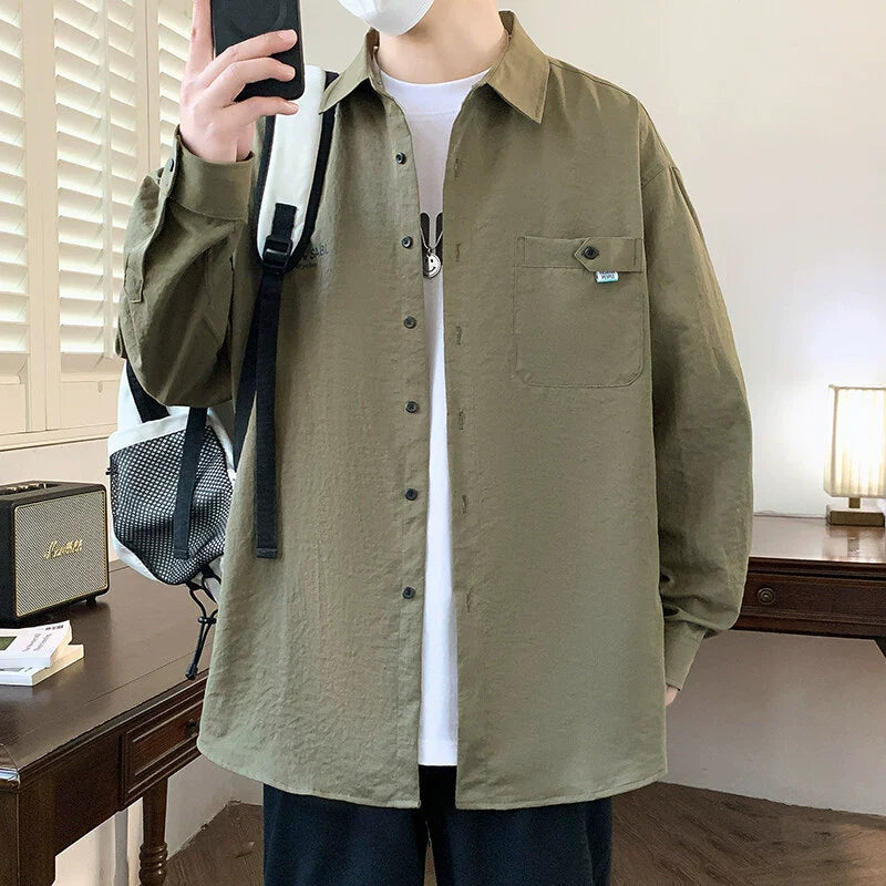Men’s Shirt Jacket – Relaxed Oversized Fit – Cotton Blend – Button Front – Long Sleeve