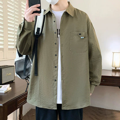 Men’s Shirt Jacket – Relaxed Oversized Fit – Cotton Blend – Button Front – Long Sleeve