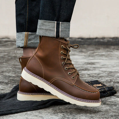 Men’s Ankle Boots – Leather – Lace-Up – Moc-Toe – Padded Collar – Durable Sole