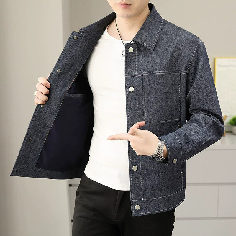 Men’s Casual Jacket – Relaxed Fit – Boxy Silhouette – Contrast Stitching – Button Front