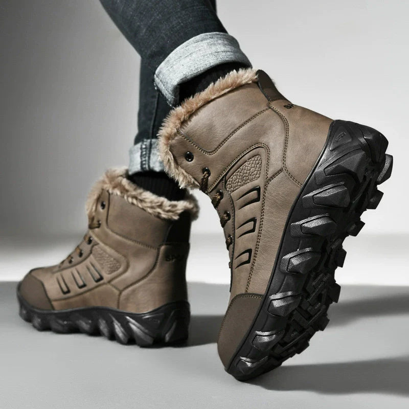 Men's High-Top Boots – Faux Fur Collar – Rugged Sole – Lace-Up Supportive Fit