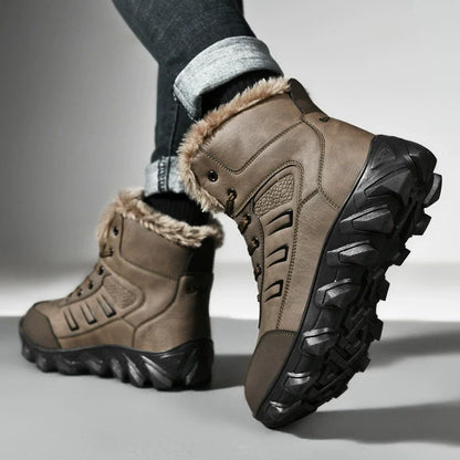 Men's High-Top Boots – Faux Fur Collar – Rugged Sole – Lace-Up Supportive Fit