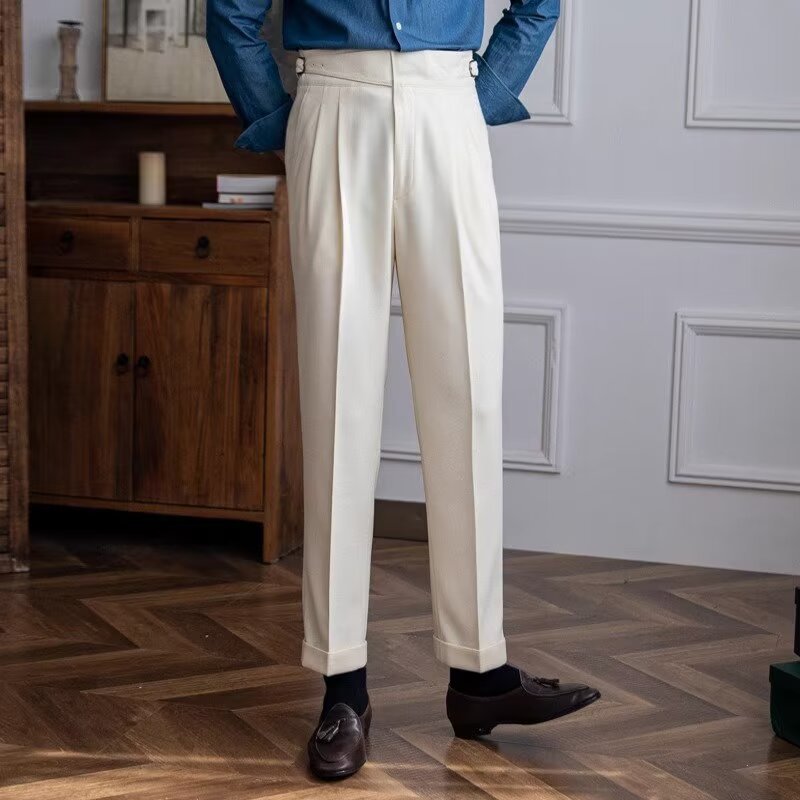 Men’s Dress Pants – Tailored Fit – High Waist – Straight Leg – Pleated Front Wool Blend