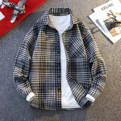 Men’s Long Sleeve Shirt – Relaxed Fit – Flannel Texture – Button Front Plaid Layering