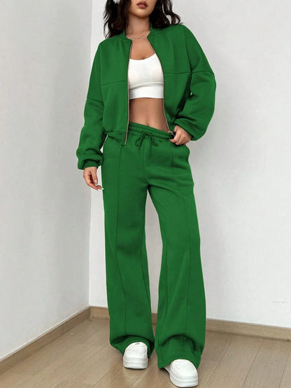 Women’s Bomber Jacket & Jogger Set– Relaxed Fit – Soft Fleece-Like Fabric – Zip Front Casual Layer