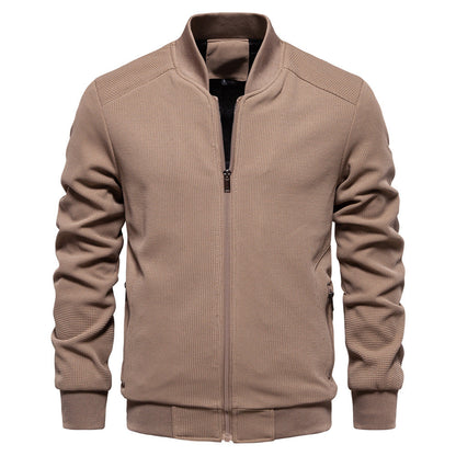 Men’s Bomber Jacket – Slim Fit – Textured Fabric – Zippered Pockets – Ribbed Trim