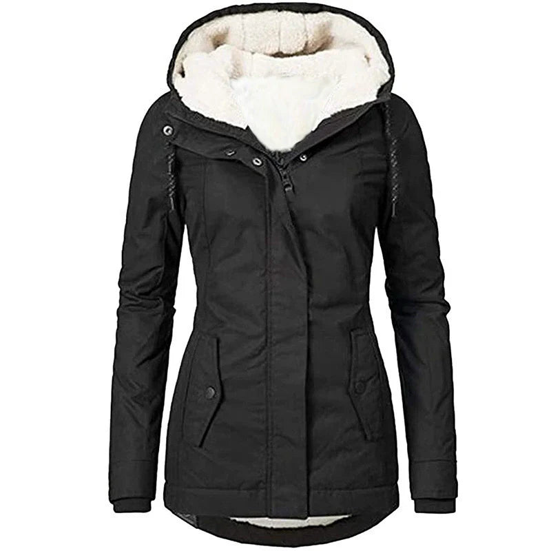 Women’s Hooded Parka Coat – Semi-Fitted – Plush Lined – Mid-Thigh – Weather Resistant