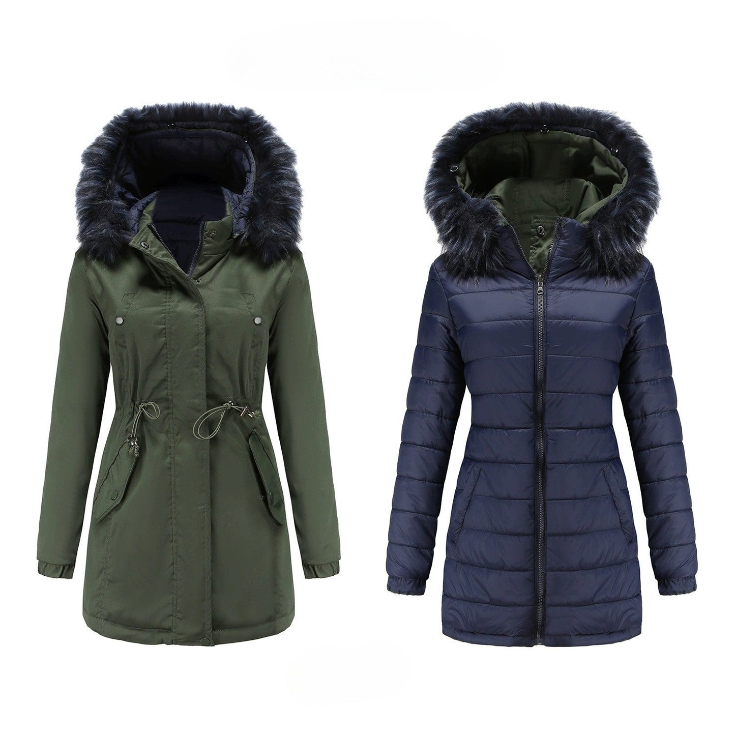 Women’s Parka Jacket – Tailored Fit – Faux Fur Hood – Water-Resistant – Mid-Thigh Length