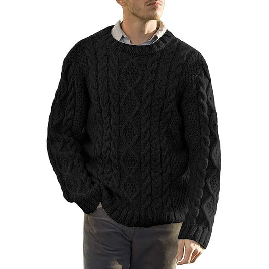 Men’s Sweater – Oversized Fit – Chunky Wool Knit – Cable Pattern – Long Sleeve Pullover